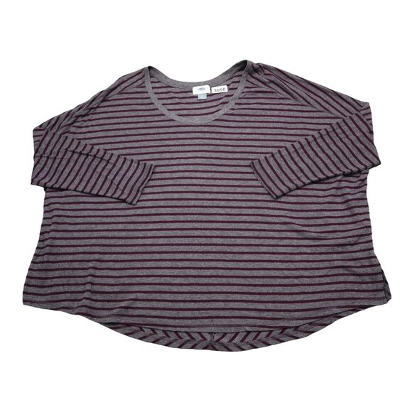 Old Navy Shirt Women L Maroon Gray Stripe Sweater Flowy Lightweight Split Bottom - Picture 1 of 16